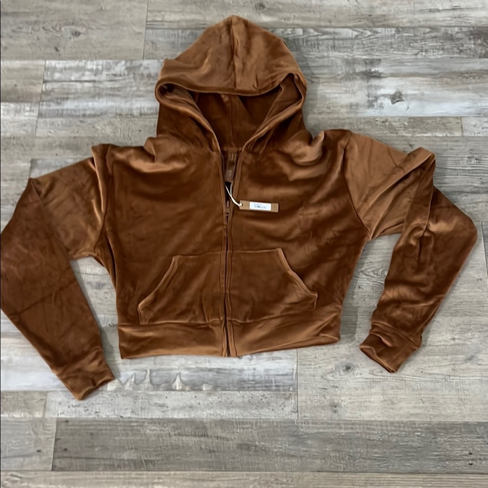 SKIMS Brown Velour Zip-Up Jacket